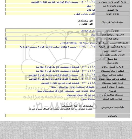 انجام خدمات جنبی پشتیبانی اداره گاز شهرستان سقز