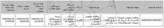 مناقصه عمومی همزمان با ارزیابی (فشرده) یک مرحله ای خرید و اجرای تجهیزات هیدرومکانیکال سد نرگسی