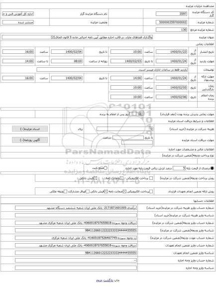 واگذاری فضاهای مازاد، در قالب اجاره مطابق آیین نامه اجرائی ماده 5 قانون الحاق(2)