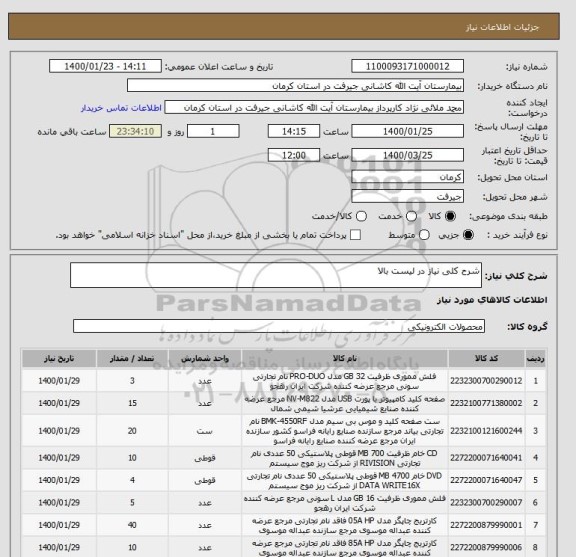استعلام شرح کلی نیاز در لیست بالا