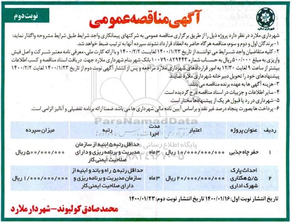 مناقصه، مناقصه حفر چاه جذبی...  نوبت دوم