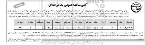 آگهی مناقصه عمومی یک مرحله ای  , مناقصه انجام امور مربوط به حراست و حفاظت فیزیکی