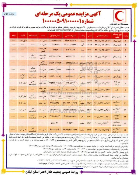 آگهی مزایده، فروش 15 خودروهای فرسوده و اسقاطی 