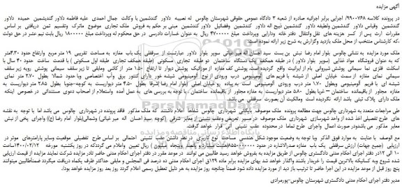 مزایده،مزایده فروش سرقفلی یک باب مغازه به مساحت تقریبی 19 متر مربع وارتفاع حدود 4.30متر