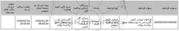 فراخوان ارزیابی کیفی گازرسانی به روستاهای محور ترکاشه بوکان