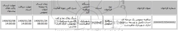 مناقصه عمومی یک مرحله ای احداث؛تکمیل و توسعه ساختمان اداری شهرداری ماهیدشت