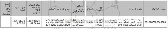 خرید خدمات مشاوره شناسایی و ارزیابی کیفی شرکت های مشاور جهت اجرای عملیات پلتفوم IOT  