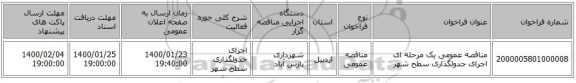 مناقصه عمومی یک مرحله ای اجرای جدولگذاری سطح شهر