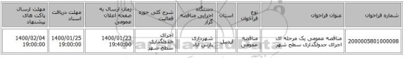 مناقصه عمومی یک مرحله ای اجرای جدولگذاری سطح شهر