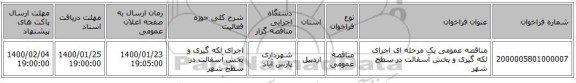 مناقصه عمومی یک مرحله ای اجرای لکه گیری و پخش آسفالت در سطح شهر