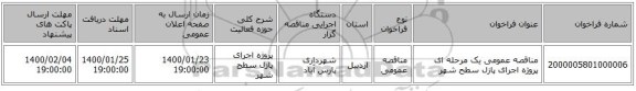 مناقصه عمومی یک مرحله ای پروژه اجرای پازل سطح شهر