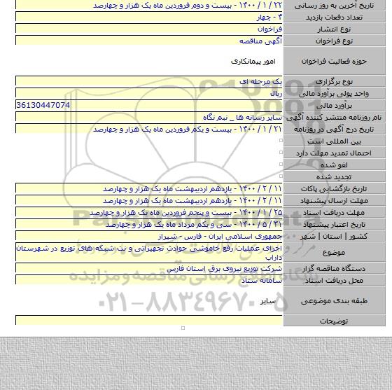 اجرای عملیات رفع خاموشی حوادث تجهیزاتی و نت شبکه های توزیع در شهرستان داراب