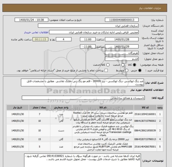 استعلام ضد زنگ اپوکسی -رنگ اپوکسی - تینر 20000 - قلم مو رنگ زنی -غلتک نقاشی  مطابق با مشخصات فایل پیوست 