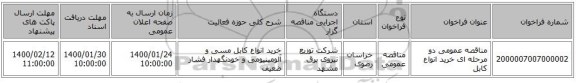 مناقصه عمومی دو مرحله ای خرید انواع کابل