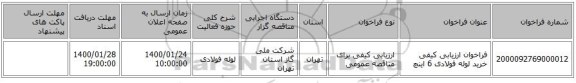 فراخوان ارزیابی کیفی خرید لوله فولادی 6 اینچ