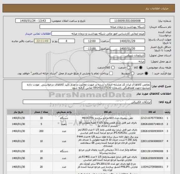 استعلام تمامی کالاها از ایران کد مشابه انتخاب شده-در صورت مغایرت و عدم تائید کالاهای درخواستی  عودت داده میشود-جهت هماهنگی باشماره 09143237530 تماس گرفته شود