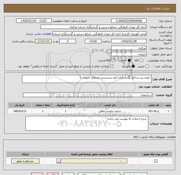 استعلام  ایجاد زیر ساخت گردشگری (راه دسترسی دودهک دلیجان )