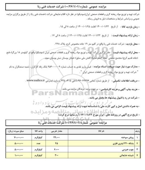 مزایده، مزایده فروش اقلام ضایعاتی 