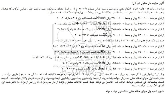 مزایده،مزایده فروش 1- 19 عدد تسمه تایم پژو 405 با مارک Hitech  و...