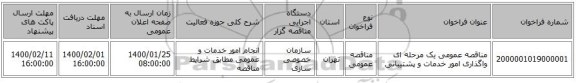مناقصه عمومی یک مرحله ای واگذاری امور خدمات و پشتیبانی 