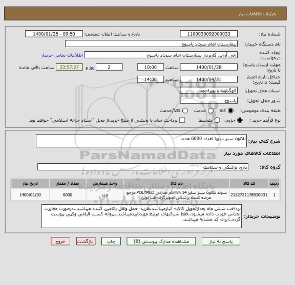 استعلام نلاتون سبز سوپا تعداد 6000 عدد.