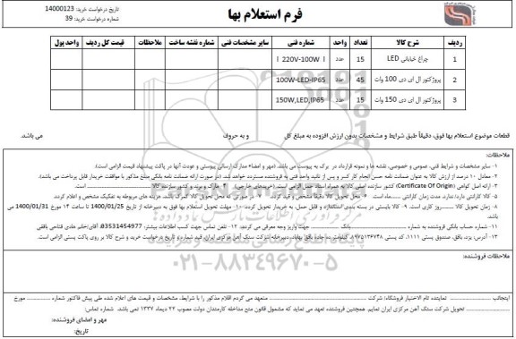 استعلام چراغ خیابانی LED....