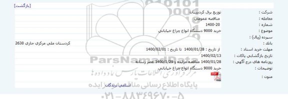 مناقصه ، مناقصه خرید 9000 دستگاه انواع چراغ خیابانی