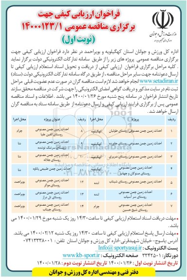 فراخوان ارزیابی احداث زمین چمن مصنوعی روستای ....