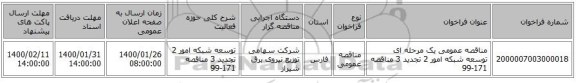 مناقصه عمومی یک مرحله ای توسعه شبکه امور 2 تجدید 3 مناقصه 171-99