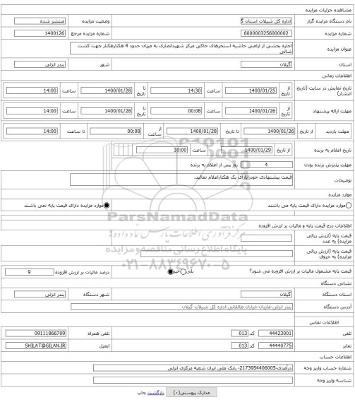 اجاره بخشی از اراضی حاشیه استخرهای خاکی مرکز شهیدانصاری به میزان حدود 4 هکتارهکتار جهت کشت شالی