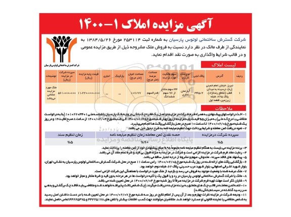 مزایده،مزایده فروش ملک آپارتمان تجاری 107.77 