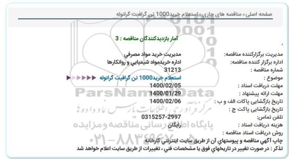 استعلام  خرید 1000 تن گرافیت گرانوله