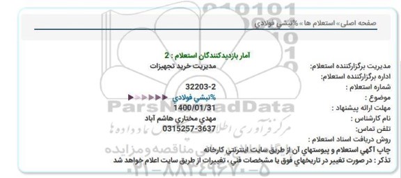 استعلام، استعلام نبشی فولادی