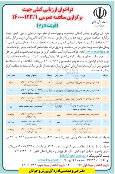 فراخوان ارزیابی کیفی احداث زمین چمن مصنوعی ... نوبت دوم 