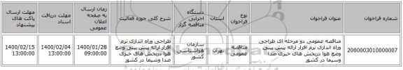 مناقصه عمومی دو مرحله ای طراحی وراه اندازی نرم افزار ارائه پیش بینی وضع هوا دربخش های خبری صدا وسیما در کشور