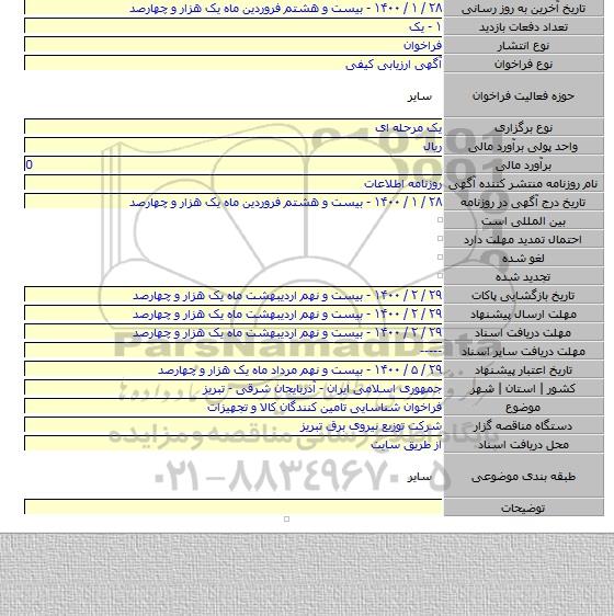فراخوان شناسایی تامین کنندگان کالا و تجهیزات