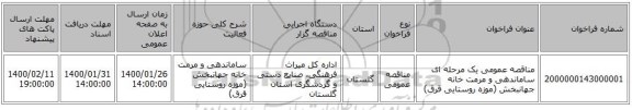 مناقصه عمومی یک مرحله ای ساماندهی و مرمت خانه جهانبخش (موزه روستایی قرق)