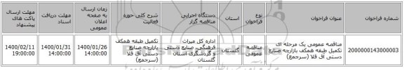 مناقصه عمومی یک مرحله ای تکمیل طبقه همکف بازارچه صنایع دستی آق قلا (سرجمع)