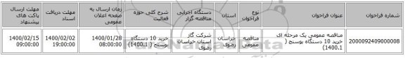 مناقصه، مناقصه عمومی یک مرحله ای خرید 10 دستگاه بوسنج ( 1400.1), سامانه تدارکات الکترونیکی دولت