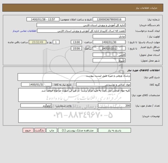 استعلام زرشک وروغن و غیره طبق لیست پیوست