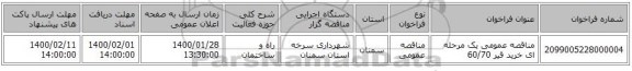 مناقصه عمومی یک مرحله ای خرید قیر 60/70