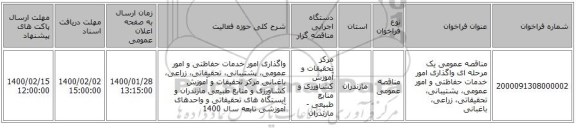 مناقصه عمومی یک مرحله ای واگذاری امور خدمات حفاظتی و امور عمومی، پشتیبانی، تحقیقاتی، زراعی، باغبانی