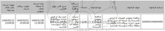 مناقصه عمومی همزمان با ارزیابی (فشرده) یک مرحله ای خرید برق از طریق احداث نیروگاه 4.5  مگاواتی در منطقه دژگاه شهرستان فراشبند