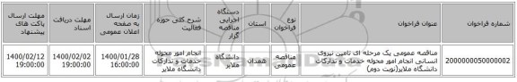 مناقصه عمومی یک مرحله ای تامین نیروی انسانی انجام امور محوله خدمات و تدارکات دانشگاه ملایر(نوبت دوم)