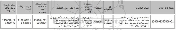 مناقصه، مناقصه عمومی یک مرحله ای بازسازی سه دستگاه اتوبوس کمنزسازمان مدیریت حمل ونقل شهرداری بهارستان,سامانه تدارکات الکترونیکی دولت
