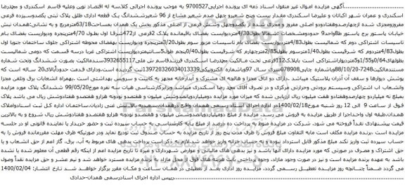 آگهی مزایده ششدانگ یک قطعه اداری