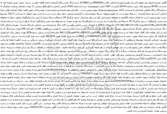آگهی مزایده ششدانگ یکدستگاه آپارتمان اداری قطعه دهم 