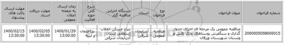 مناقصه عمومی یک مرحله ای اجرای جدول گذاری و سنگفرش روستاهای ملک تالش و ونستان شهرستان ورزقان