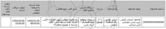 فراخوان ارزیابی کیفی خرید لباس عملیاتی آتش نشانی