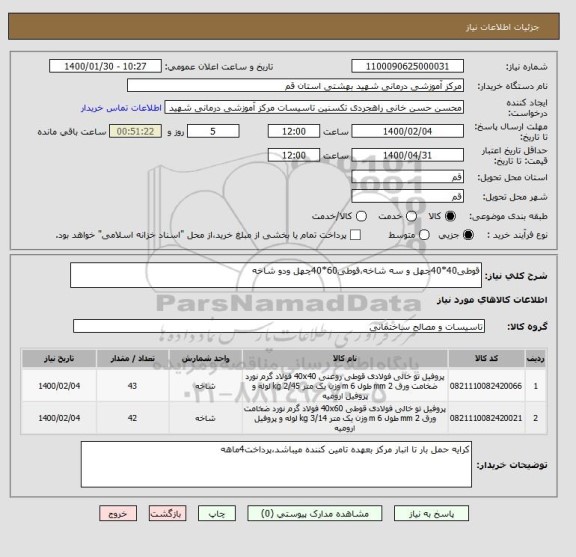 استعلام قوطی40*40چهل و سه شاخه،قوطی60*40چهل ودو شاخه